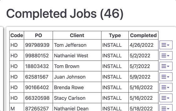 Blinds Portal Completed Jobs